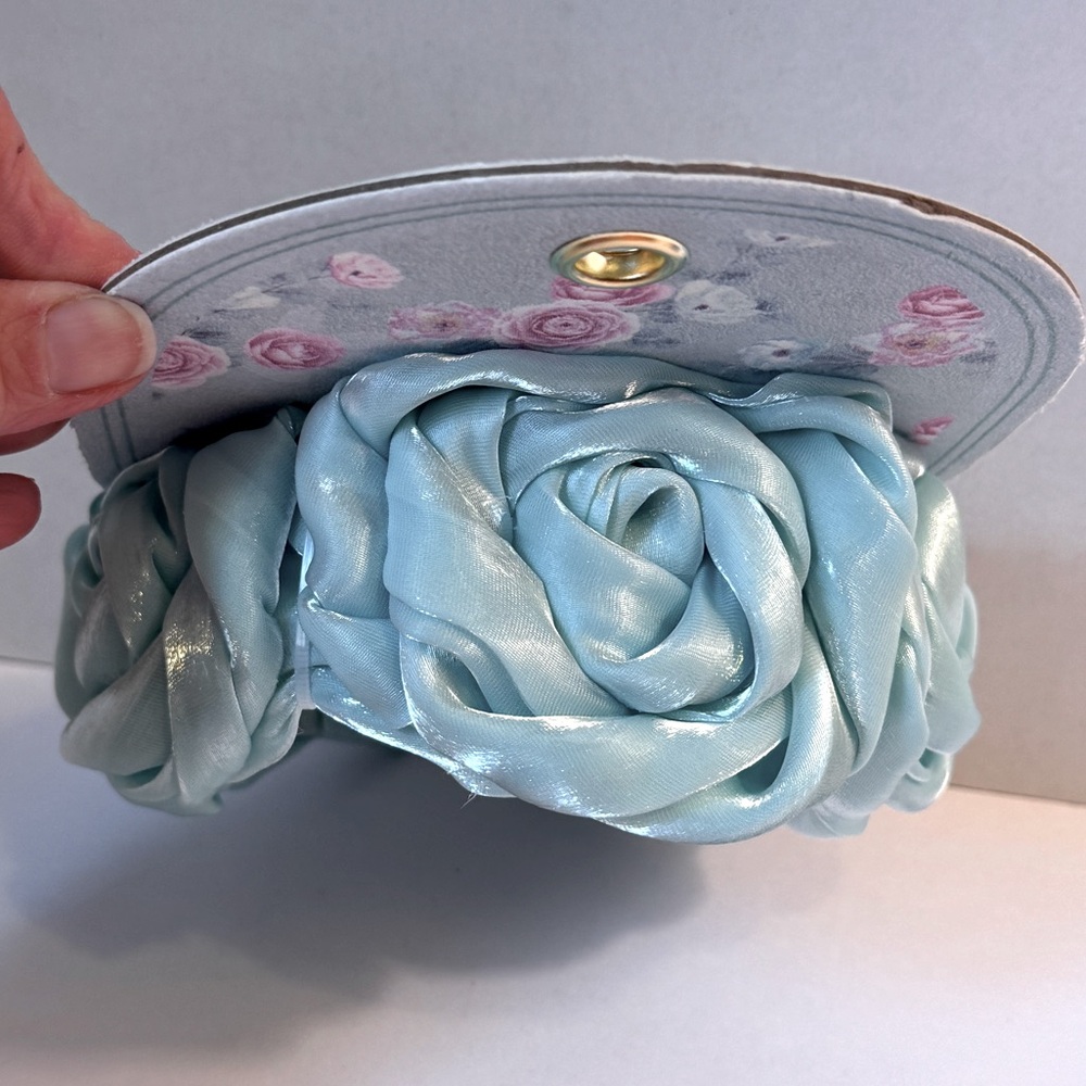 Adorable Girl’s Rosette Satin Headband in Light Teal - Picture 2 of 5